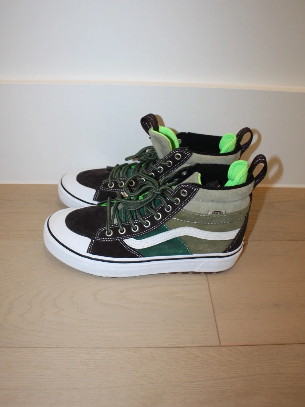 Vans High-Top Sneakers in Olive, Black & Neon Green
